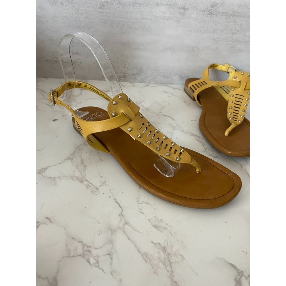 Franco Sarto Sarita T-Strap Gladiator Sandal Sz 9.5 Yellow Boho Coastal Vacation